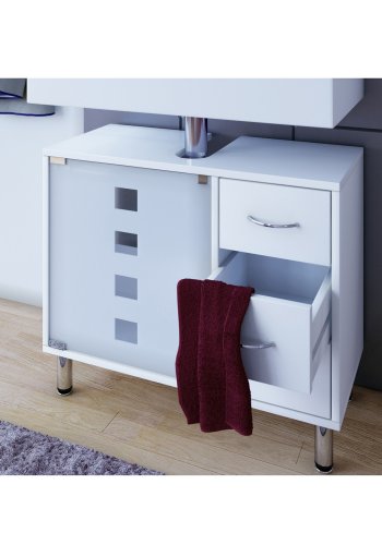 Darola Unterschrank, m. 1 Glastür und 3 Schubladen - Weißglas und Holz