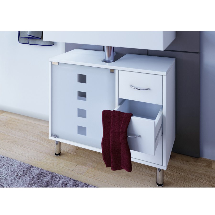 Darola Unterschrank, m. 1 Glastür und 3 Schubladen - Weißglas und Holz