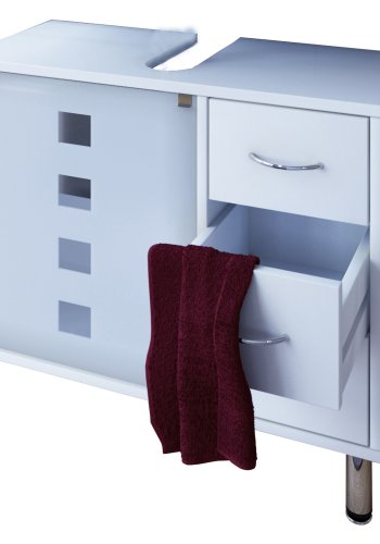 Darola Unterschrank, m. 1 Glastür und 3 Schubladen - Weißglas und Holz