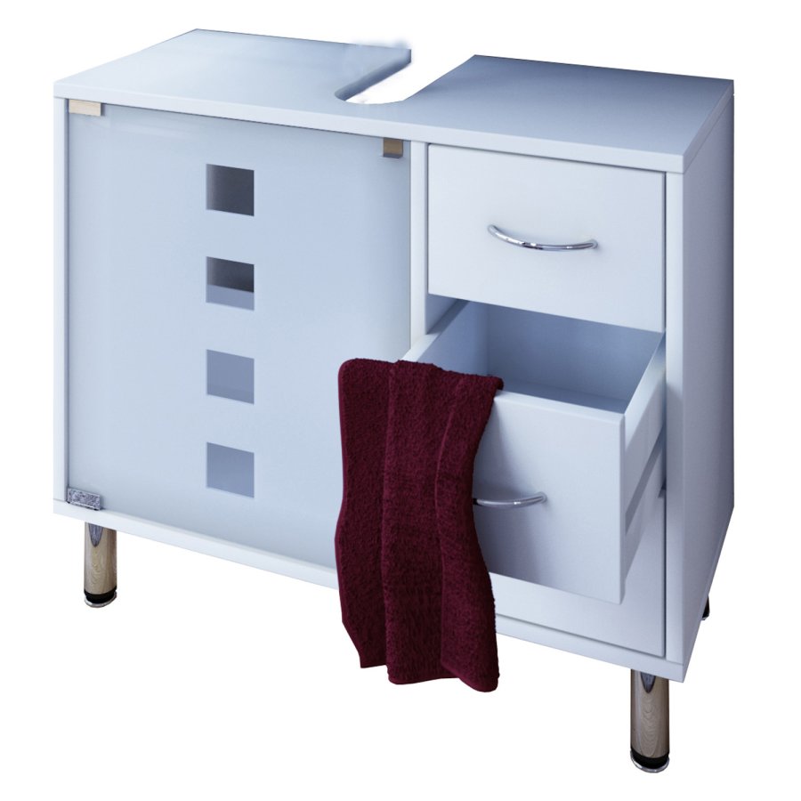 Darola Unterschrank, m. 1 Glastür und 3 Schubladen - Weißglas und Holz