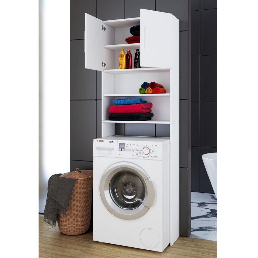 Jutas skap, m. 2 drer og 4 hyller - hvitt tre