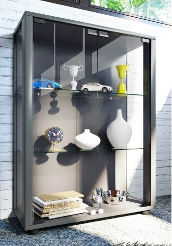 Sintalo skap uten LED, m. 2 drer og 2 hyller - glass og grtt tre