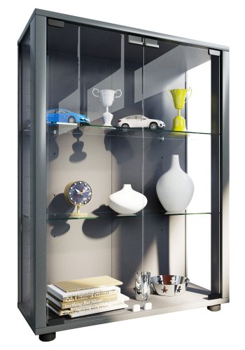 Sintalo skap uten LED, m. 2 drer og 2 hyller - glass og grtt tre