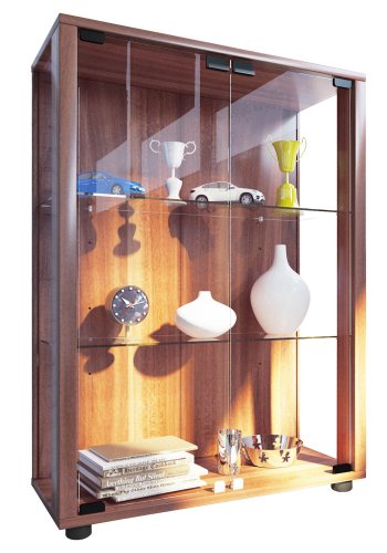 Sintalo skap uten LED, m. 2 drer og 2 hyller - glass og naturlig tre