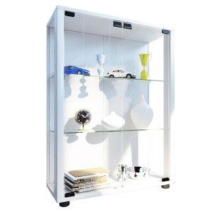 VCM NORDIC Sintalo skp med LED, med 2 luckor och 2 hyllplan - glas och vitt trä