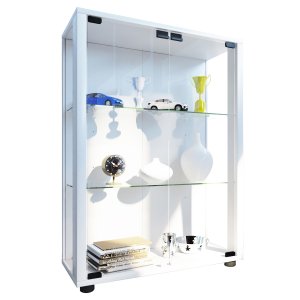 VCM NORDIC Sintalo skp utan LED, med 2 luckor och 2 hyllplan - glas och vitt trä