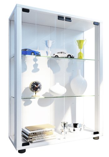 Sintalo skap uten LED, m. 2 drer og 2 hyller - glass og hvitt tre