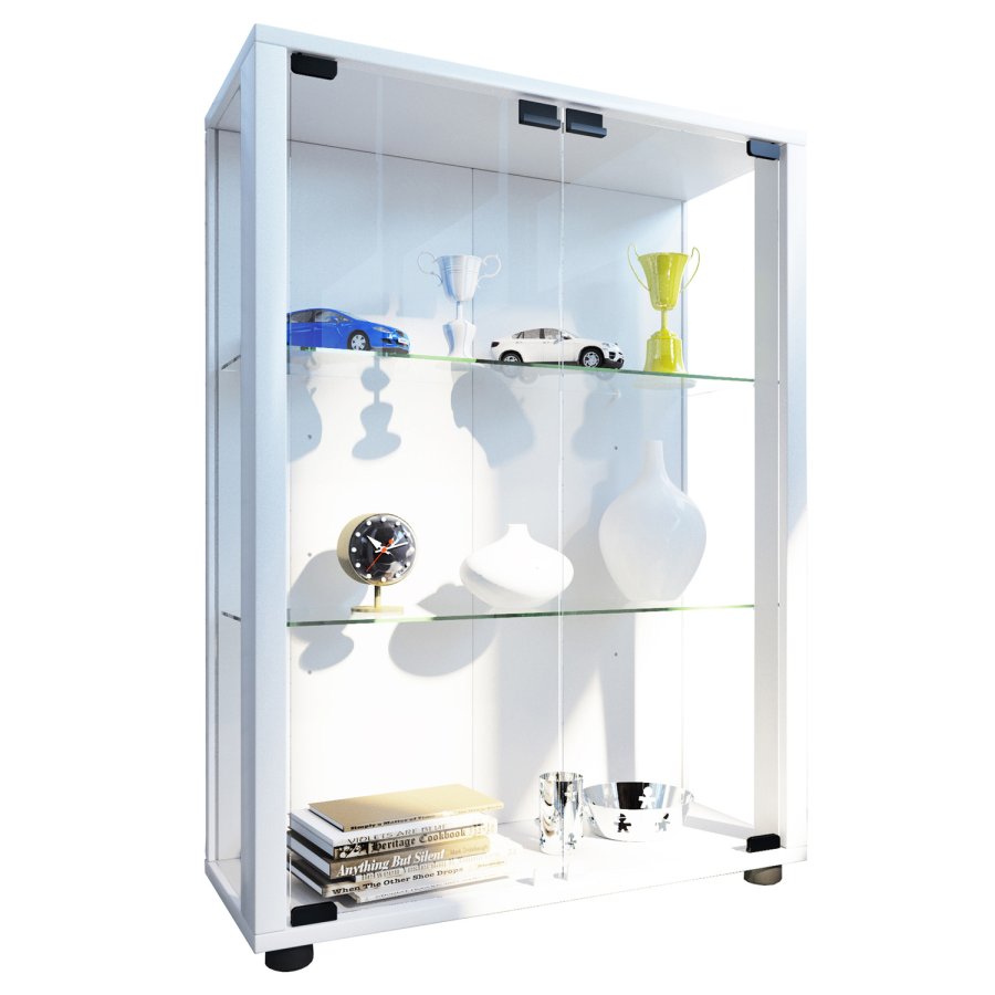 Sintalo skap uten LED, m. 2 drer og 2 hyller - glass og hvitt tre