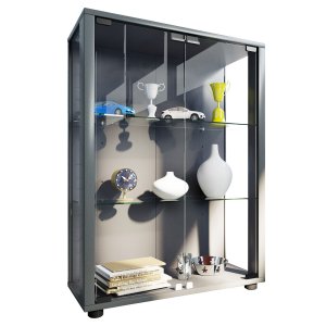 VCM NORDIC Sintalo skp utan LED, med 2 luckor och 2 hyllplan - glas och grtt trä