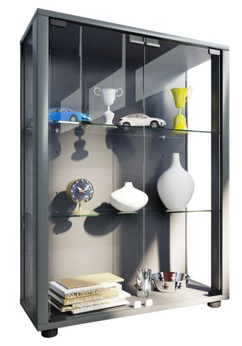 Sintalo skap uten LED, m. 2 drer og 2 hyller - glass og grtt tre