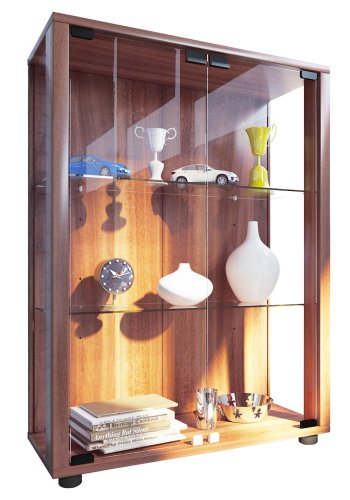 Sintalo skap uten LED, m. 2 drer og 2 hyller - glass og naturlig tre