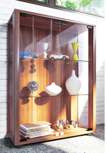 Sintalo skap uten LED, m. 2 drer og 2 hyller - glass og naturlig tre