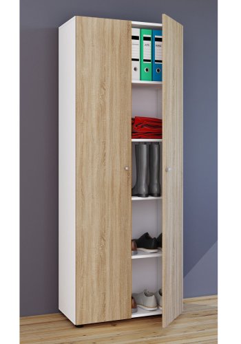 Vandol l Schrank, m. 2 Türen und 4 Regalen - Naturholz und Weißholz