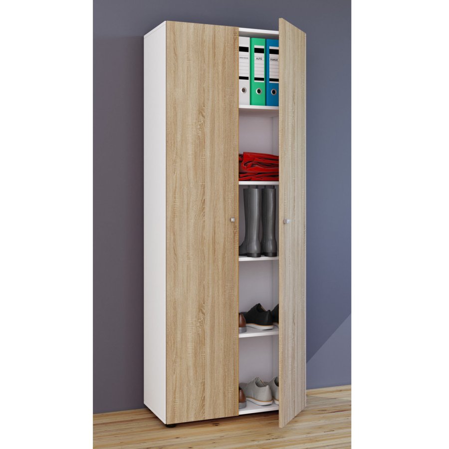 Vandol l Schrank, m. 2 Türen und 4 Regalen - Naturholz und Weißholz