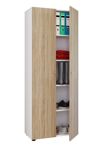 Vandol l Schrank, m. 2 Türen und 4 Regalen - Naturholz und Weißholz