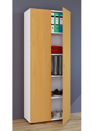 Vandol l Schrank, m. 2 Türen und 4 Regalen - Naturholz und Weißholz