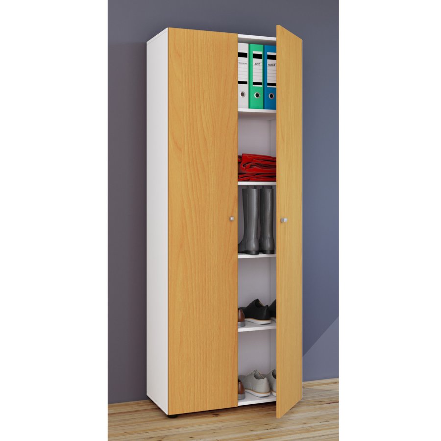 Vandol l Schrank, m. 2 Türen und 4 Regalen - Naturholz und Weißholz