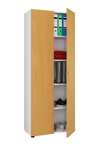 Vandol l Schrank, m. 2 Türen und 4 Regalen - Naturholz und Weißholz