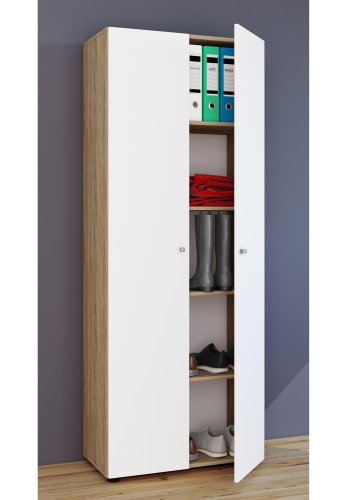 Vandol l Schrank, m. 2 Türen und 4 Regalen - Weiß und Naturholz