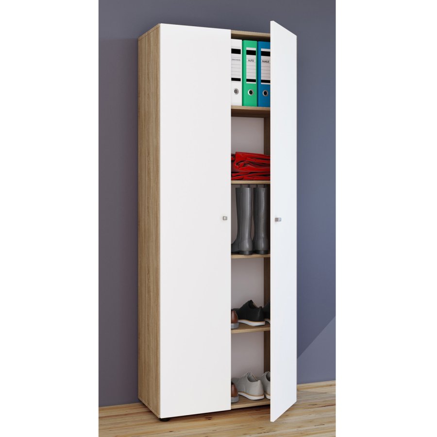 Vandol l Schrank, m. 2 Türen und 4 Regalen - Weiß und Naturholz