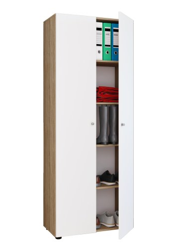 Vandol l Schrank, m. 2 Türen und 4 Regalen - Weiß und Naturholz