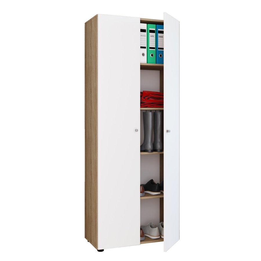 Vandol l Schrank, m. 2 Türen und 4 Regalen - Weiß und Naturholz