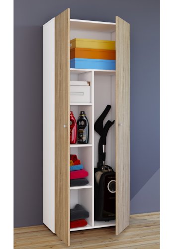 Vandol Il kabinett, m. 2 drer og 4 hyller - naturlig og hvitt tre