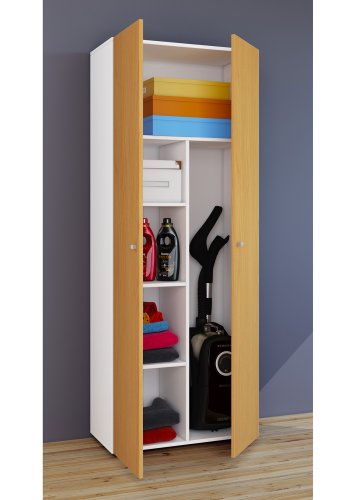 Vandol Il Schrank mit 2 Türen und 4 Regalen - Naturholz und Weißholz