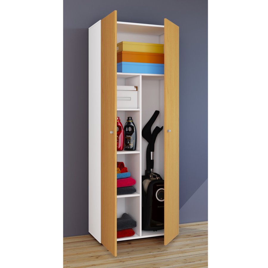Vandol Il Schrank mit 2 Türen und 4 Regalen - Naturholz und Weißholz