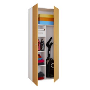 Vandol Il Schrank mit 2 Türen und 4 Regalen - Naturholz und Weißholz