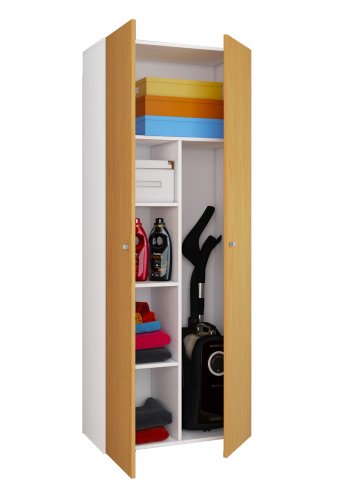 Vandol Il Schrank mit 2 Türen und 4 Regalen - Naturholz und Weißholz