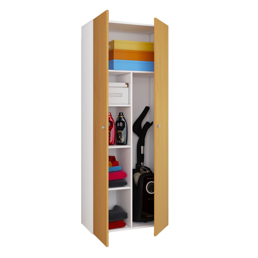 Vandol Il Schrank mit 2 Türen und 4 Regalen - Naturholz und Weißholz