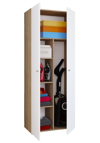 Vandol Il Schrank, mit 2 Türen und 4 Regalen - Weiß und Naturholz