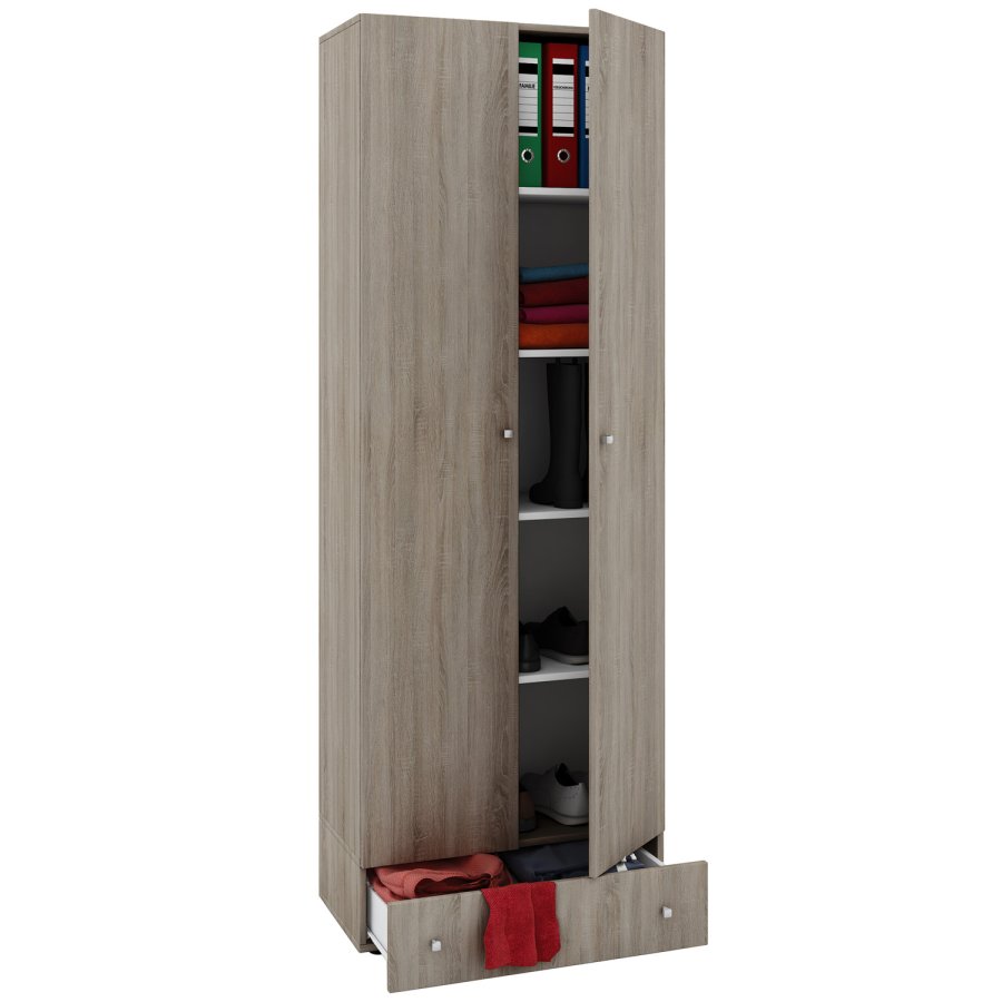 Vandol I Schrank, mit 2 Türen, 4 Einlegeböden und 1 Schublade - Naturholz