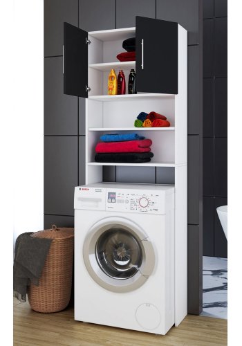 Jutas skap, m. 2 drer og 4 hyller - hvitt og sort tre