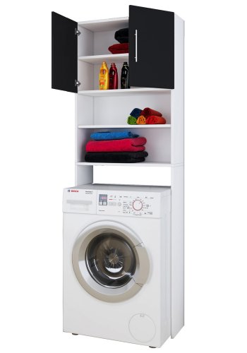 Jutas skap, m. 2 drer og 4 hyller - hvitt og sort tre