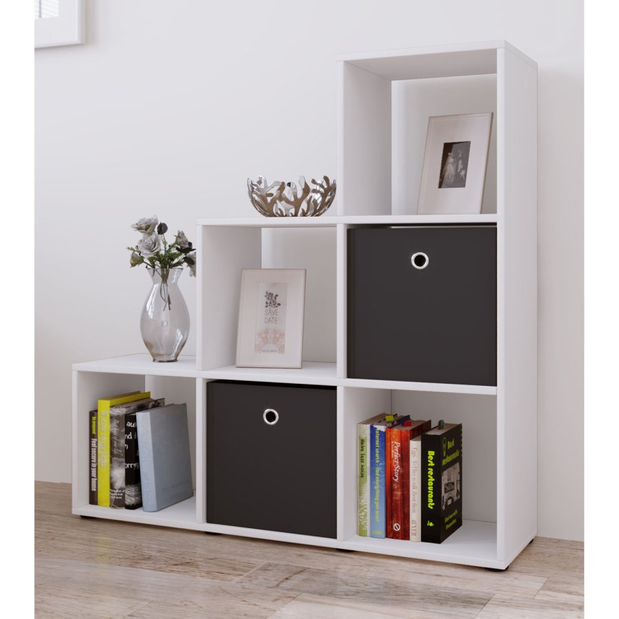 Nitas bokhylle, m. 6 rom - hvitt tre