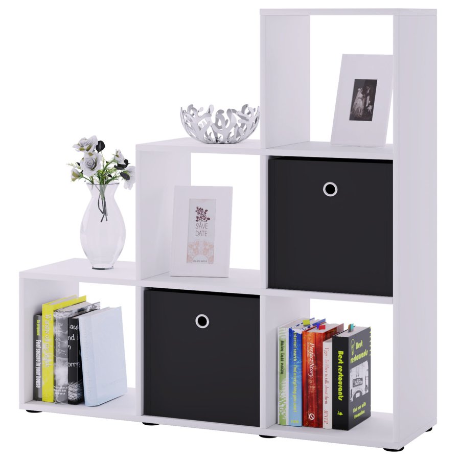 Nitas bokhylle, m. 6 rom - hvitt tre