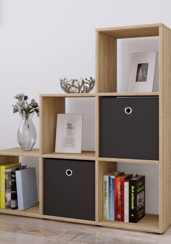 Nitas Bücherregal mit 6 Fächern – Naturholz (H: 104,5 cm x 107,5 cm x 29 cm)