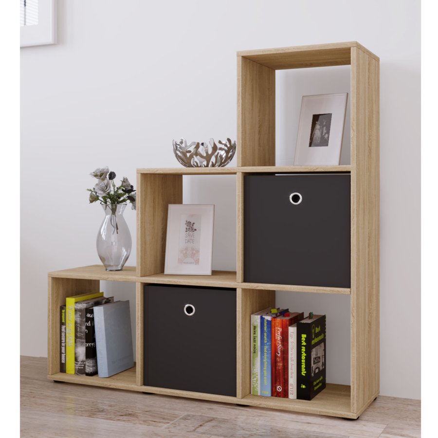 Nitas Bücherregal mit 6 Fächern – Naturholz (H: 104,5 cm x 107,5 cm x 29 cm)