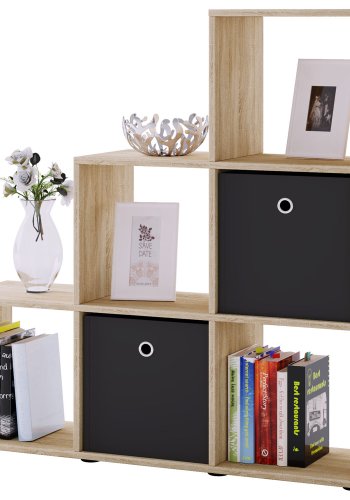 Nitas Bücherregal mit 6 Fächern – Naturholz (H: 104,5 cm x 107,5 cm x 29 cm)