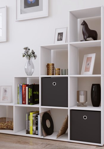 Bücherregal Napoli, 10 Fächer – weißes Holz (H: 138,5 cm x 142,5 cm x 29 cm)