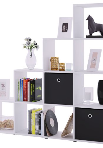 Bücherregal Napoli, 10 Fächer – weißes Holz (H: 138,5 cm x 142,5 cm x 29 cm)