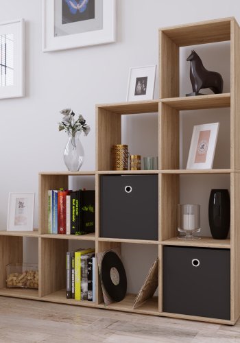 Bücherregal Napoli, 10 Fächer – Naturholz (H: 138,5 cm x 142,5 cm x 29 cm)