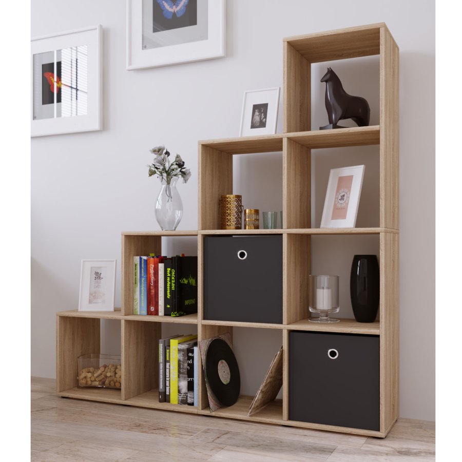 Bücherregal Napoli, 10 Fächer – Naturholz (H: 138,5 cm x 142,5 cm x 29 cm)