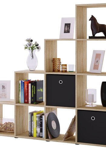 Bücherregal Napoli, 10 Fächer – Naturholz (H: 138,5 cm x 142,5 cm x 29 cm)