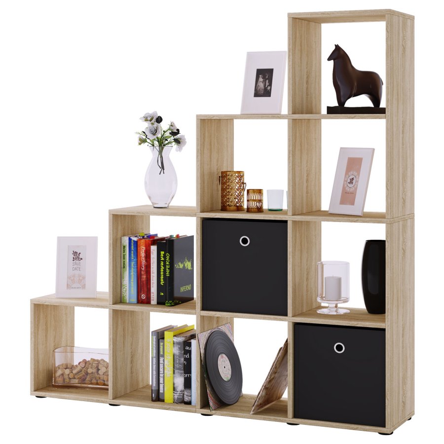 Bücherregal Napoli, 10 Fächer – Naturholz (H: 138,5 cm x 142,5 cm x 29 cm)
