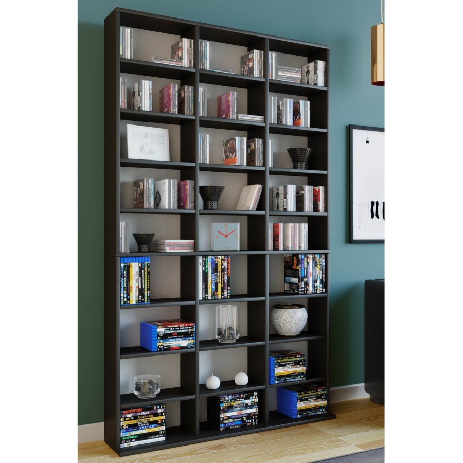 Megosa Maxi bokhylle, m. 24 hyller - svart tre