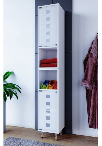 Darola Hochschrank, m. 2 Glastüren - weißes Holz