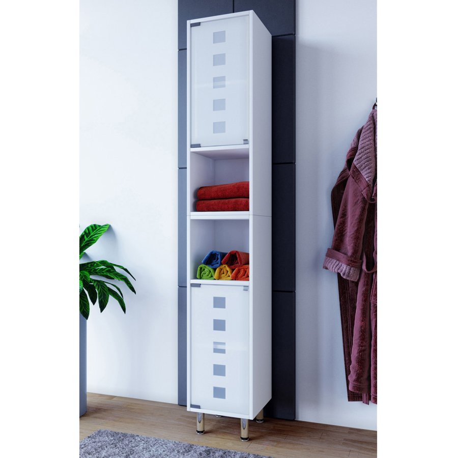 Darola Hochschrank, m. 2 Glastüren - weißes Holz